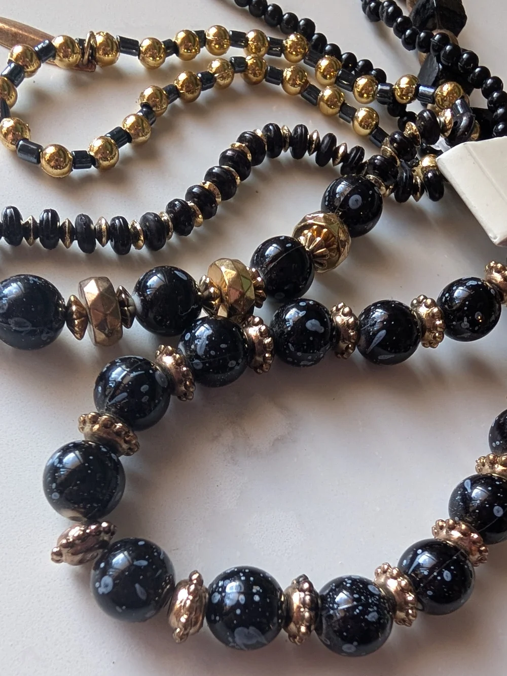 Avec Black and Gold Beaded Bracelet Stack